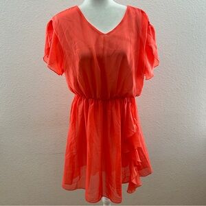 I-Sweety Vibrant Orange V-Neck Mini Dress